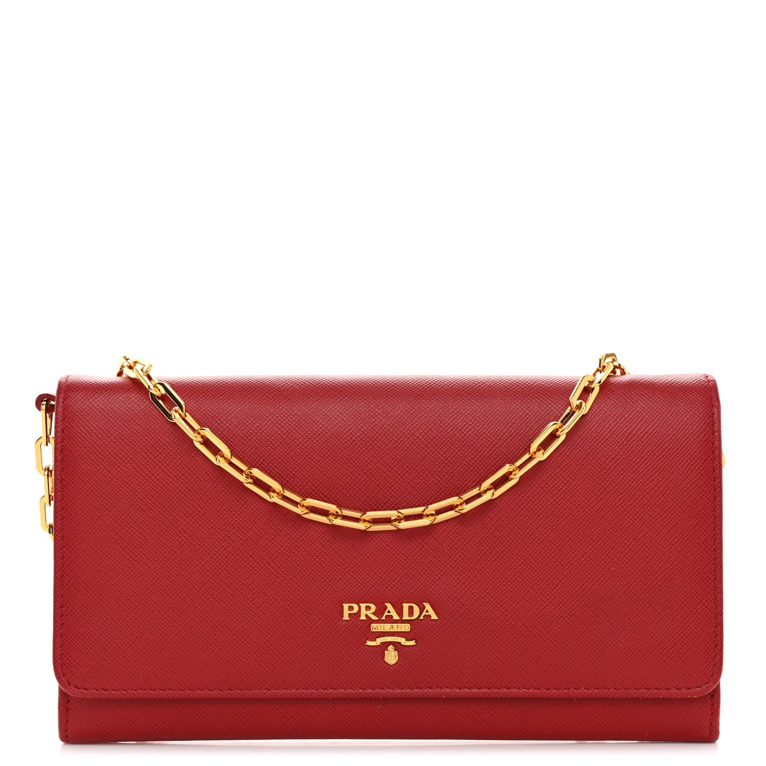 Prada Saffiano Metal Large Chain Wallet Fuoco 1 of 9
