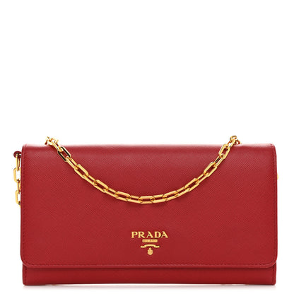 Prada Saffiano Metal Large Chain Wallet Fuoco 1 of 9