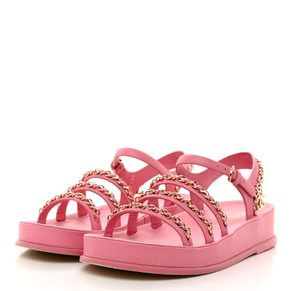 Chanel Calfskin Chain Platform Sandals 37 Pink 3 of 10