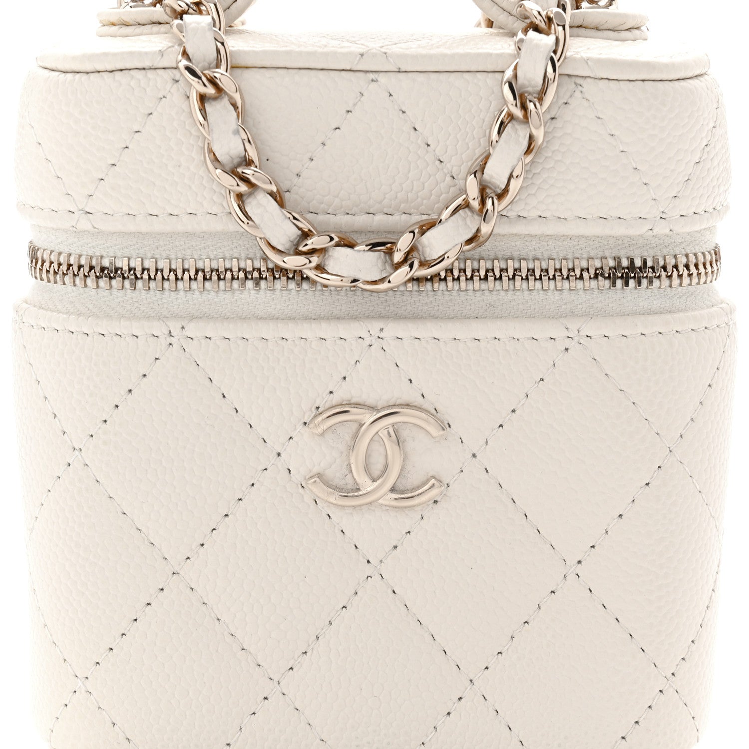 Chanel Caviar Quilted Small Handle With Care Vanity Case With Chain White 8 of 10