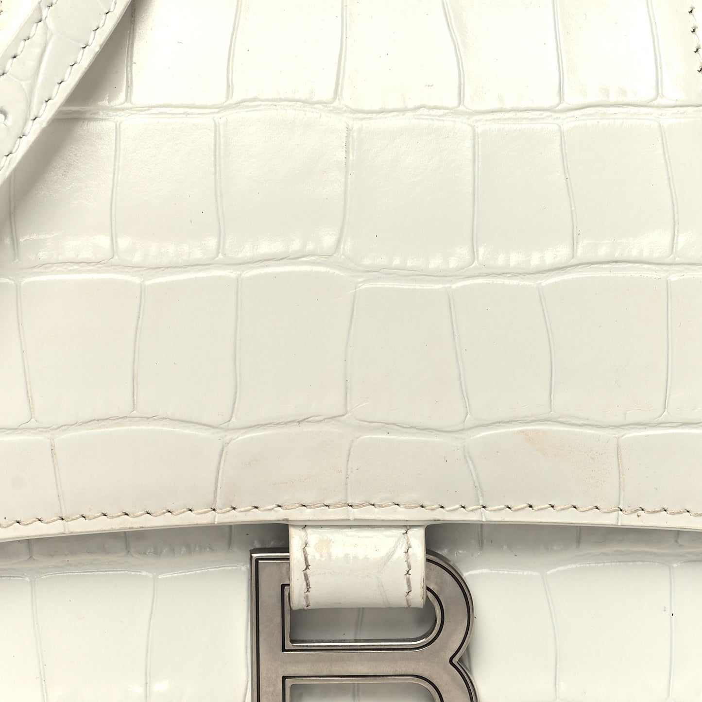 Calfskin Crocodile Embossed Small Hourglass Top Handle Bag White