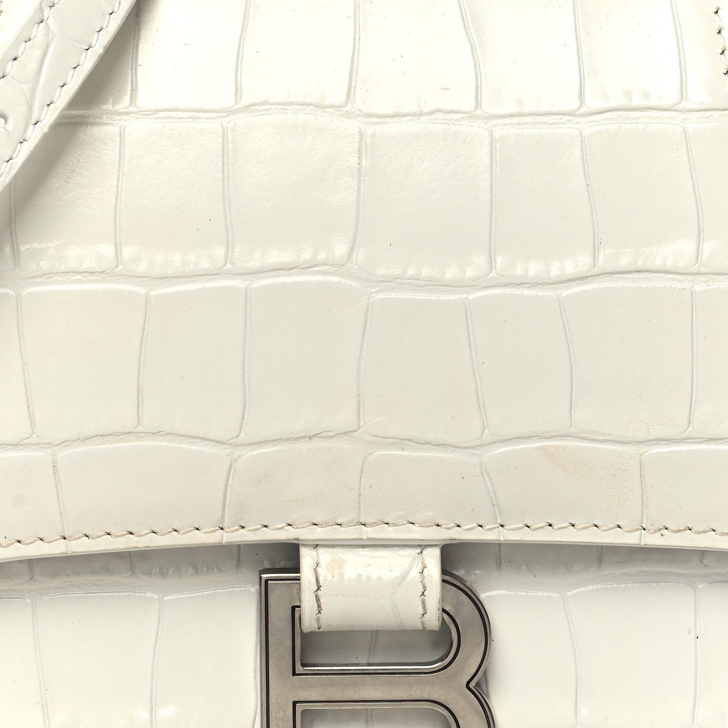 Balenciaga Calfskin Crocodile Embossed Small Hourglass Top Handle Bag White 8 of 15