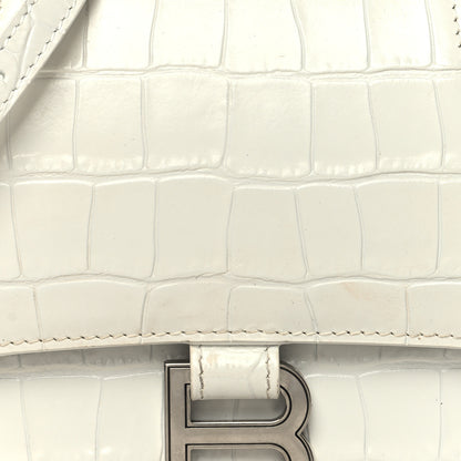 Balenciaga Calfskin Crocodile Embossed Small Hourglass Top Handle Bag White 8 of 15