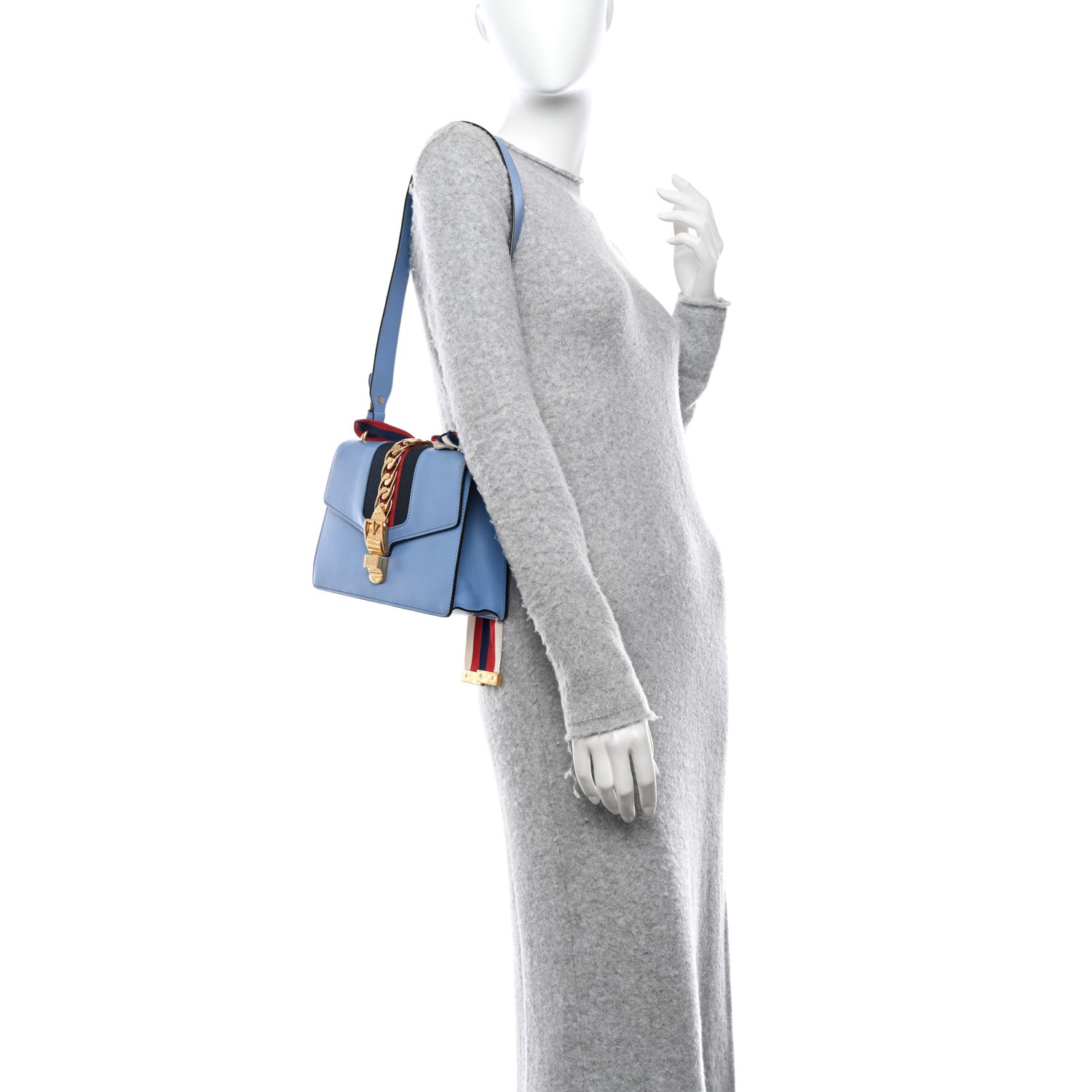 Gucci Calfskin Small Sylvie Shoulder Bag Clear Sky Blue 2 of 20