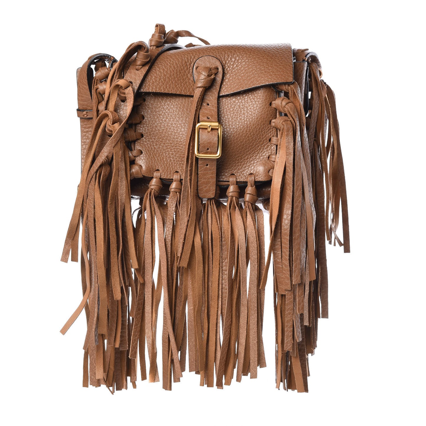 Pebbled Calfskin Small C Rockee Fringe Shoulder Bag Light Cuir