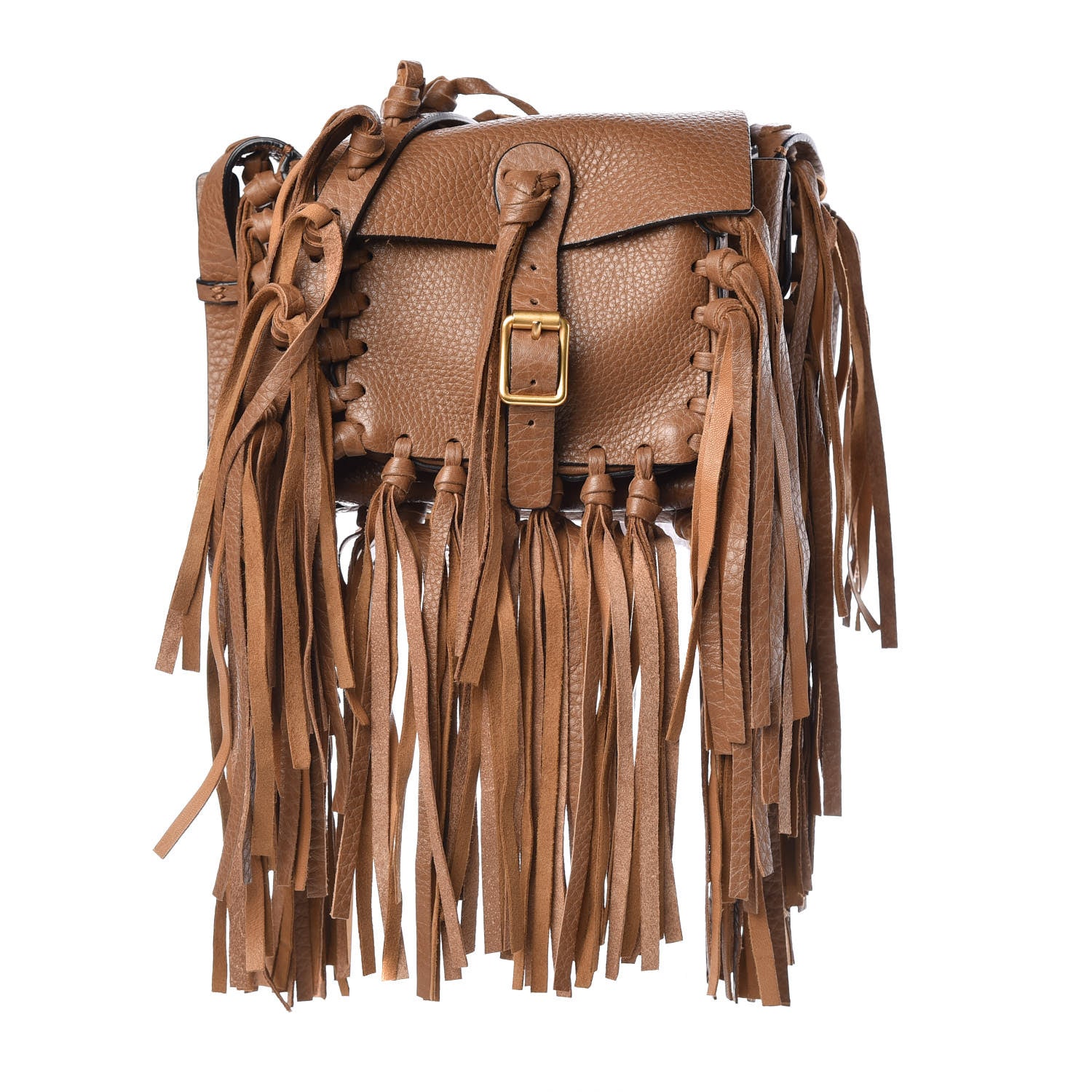 Valentino Garavani Pebbled Calfskin Small C Rockee Fringe Shoulder Bag Light Cuir 1 of 11