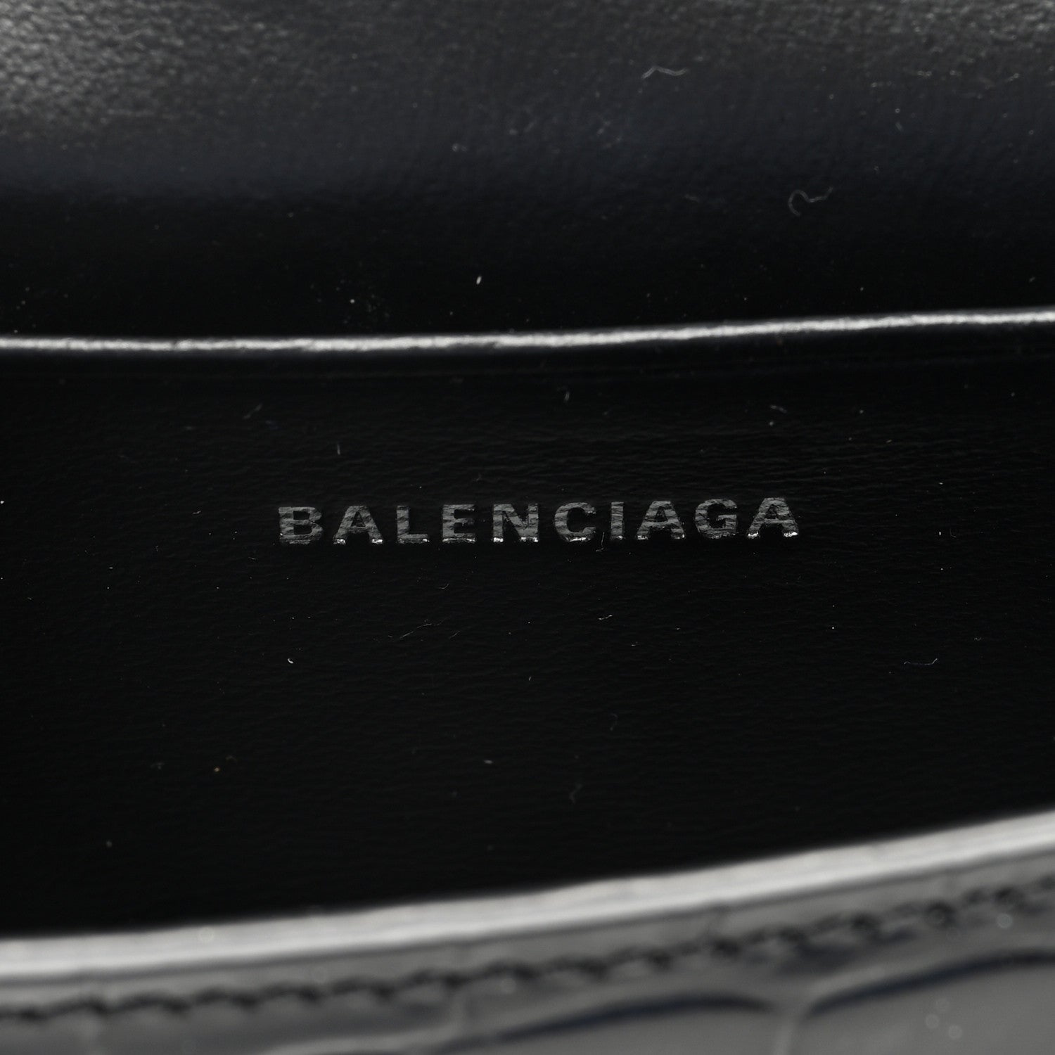 Balenciaga Shiny Calfskin Monochrome Crocodile Embossed Hourglass Top Handle Bag Mini Black 6 of 9