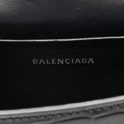 Balenciaga Shiny Calfskin Monochrome Crocodile Embossed Hourglass Top Handle Bag Mini Black 6 of 9
