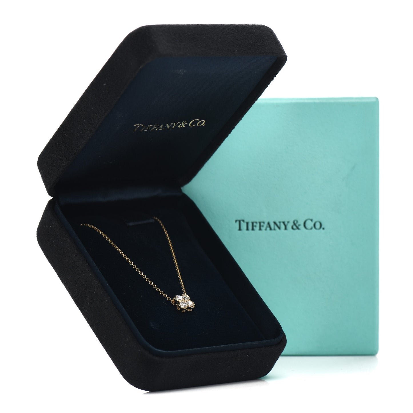 18K Yellow Gold Diamond Flower Pendant Necklace