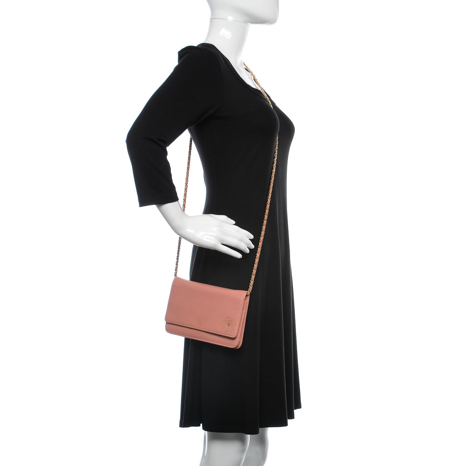 Chanel Goatskin Embossed Camellia Wallet On Chain WOC Light Pink 2 of 21