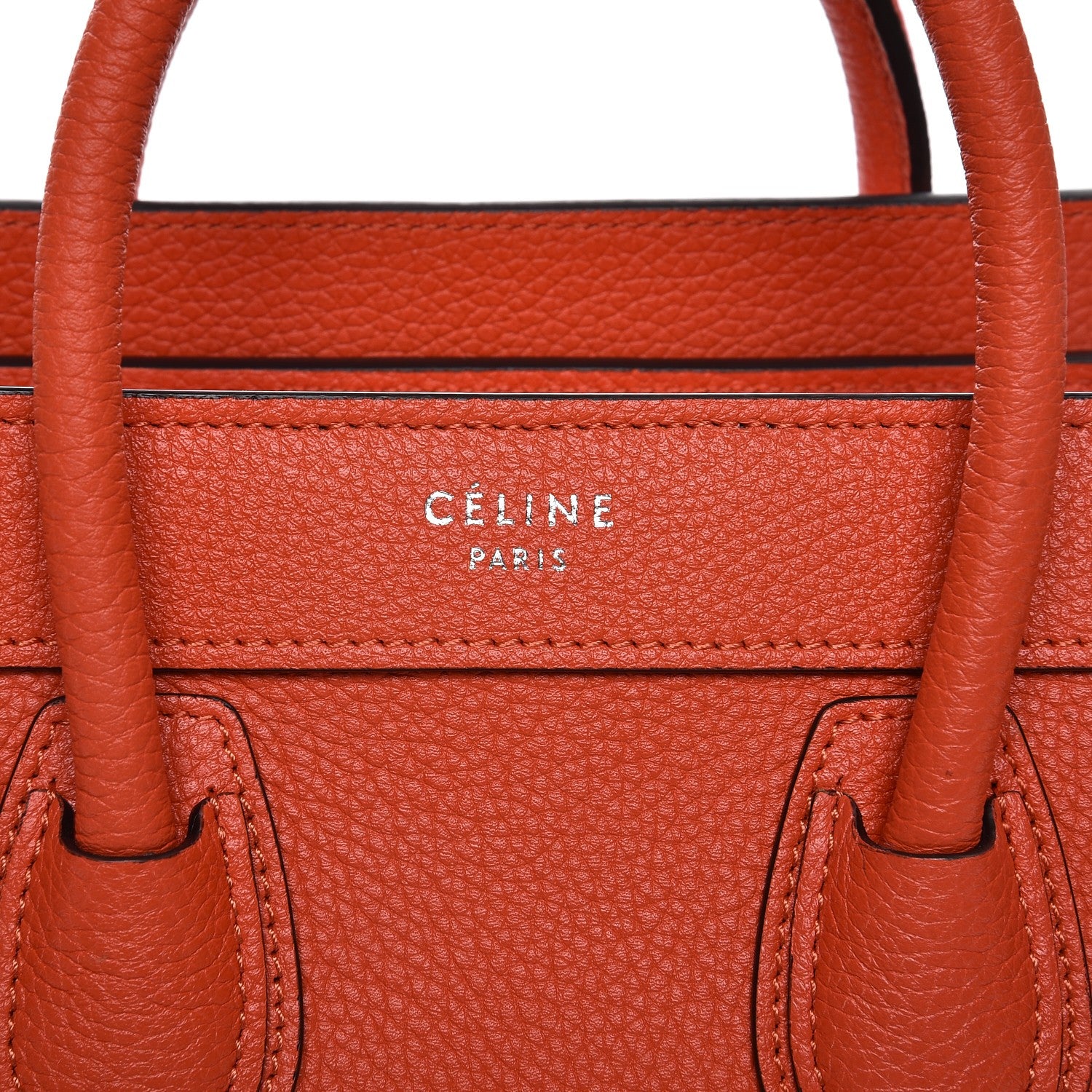 Celine Drummed Calfskin Nano Luggage Vermillion 7 of 9