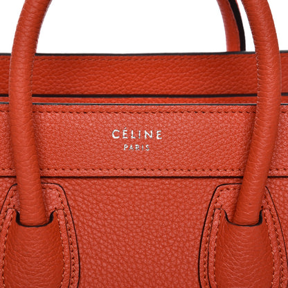 Celine Drummed Calfskin Nano Luggage Vermillion 7 of 9