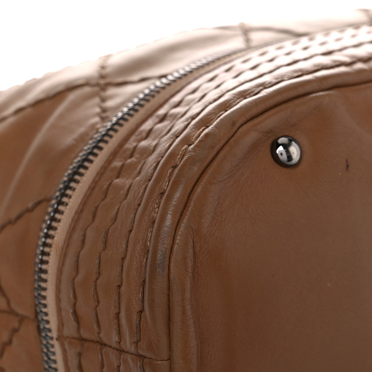 Lambskin Stitched Expandable Tote Beige