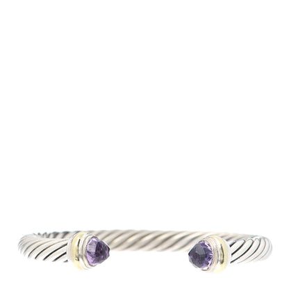 David Yurman Sterling Silver 14K Yellow Gold Amethyst 7mm Cable Classics Bracelet 1 of 5