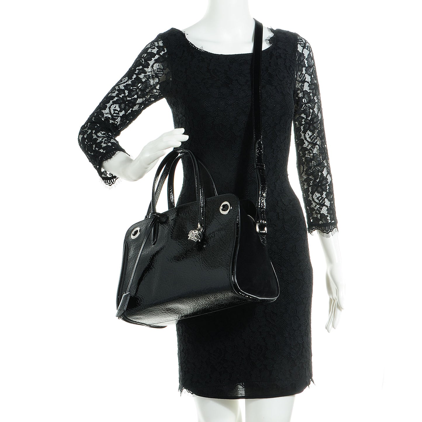 Patent Small Eyelet Padlock Skull Tote Black