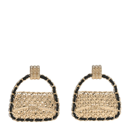 Chanel Metal Lambskin Quilted CC Chain Flap Bag Earrings Gold Black 1 of 5
