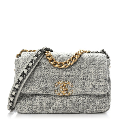 Chanel Tweed Quilted Medium Chanel 19 Flap Grey Ecru 1 of 9
