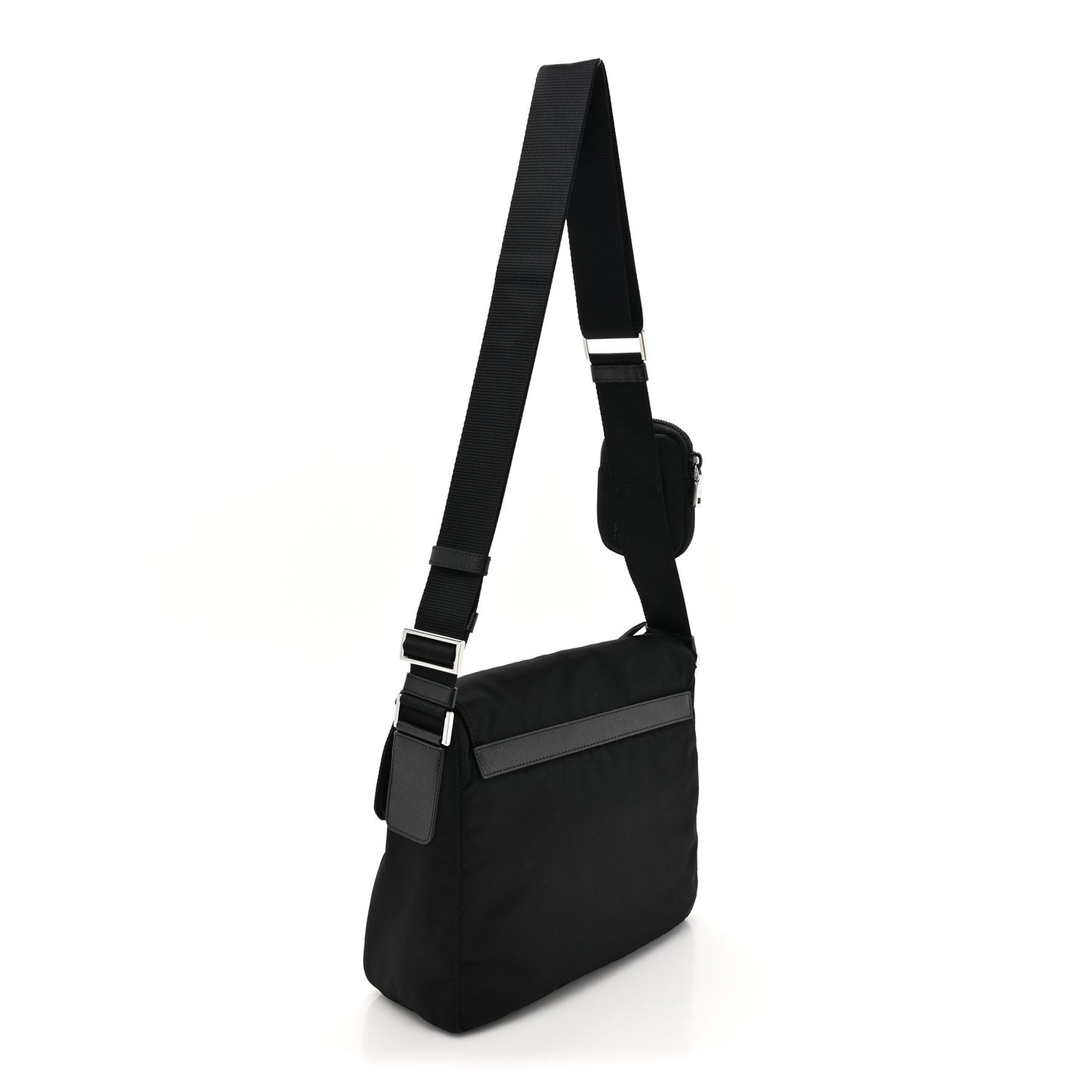 Re-Nylon Vela Saffiano Pocket Single Buckle Messenger Shoulder Bag Black