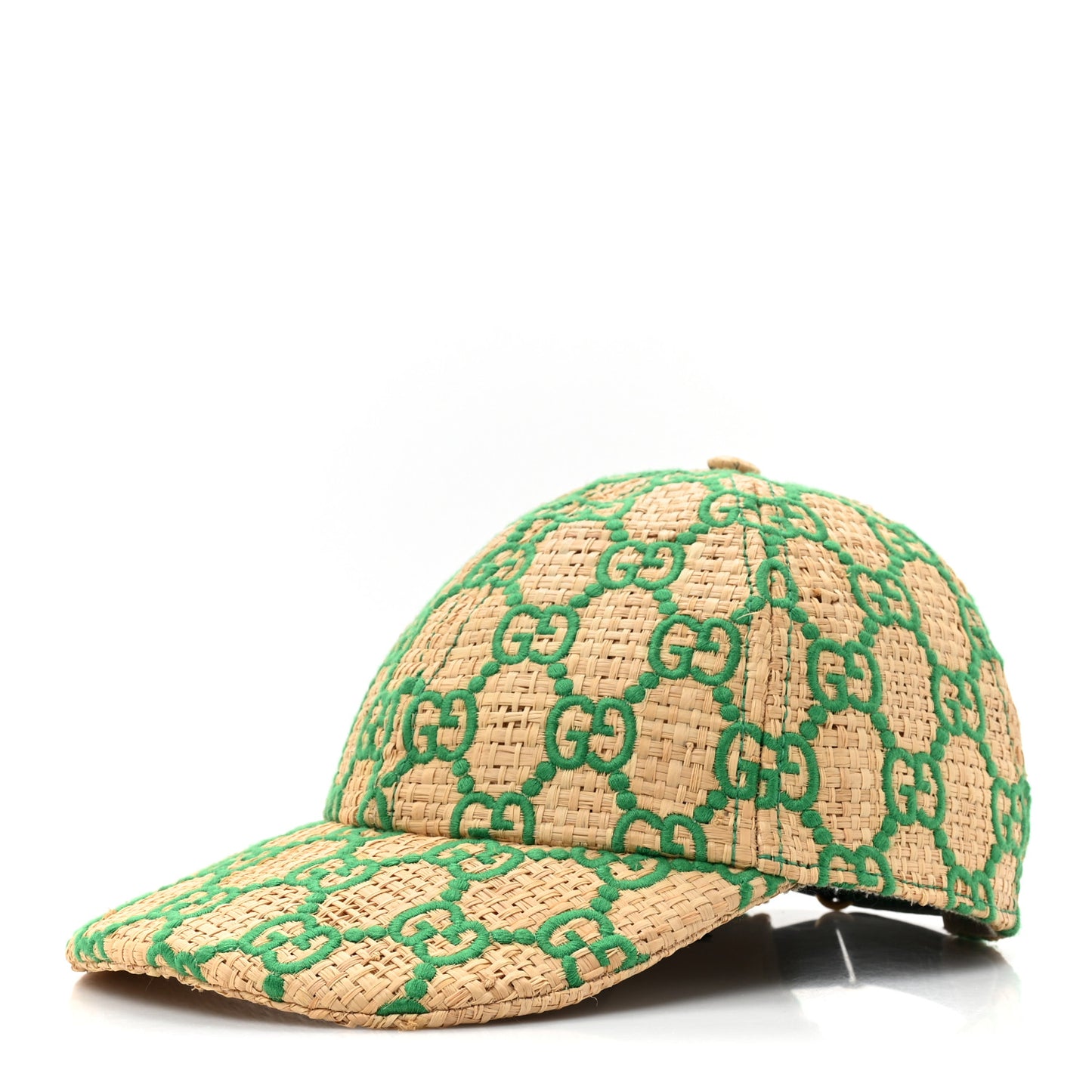 Raffia GG Monogram Elaphe Embroidered Aisha Baseball Hat M Ivory New Shamarock