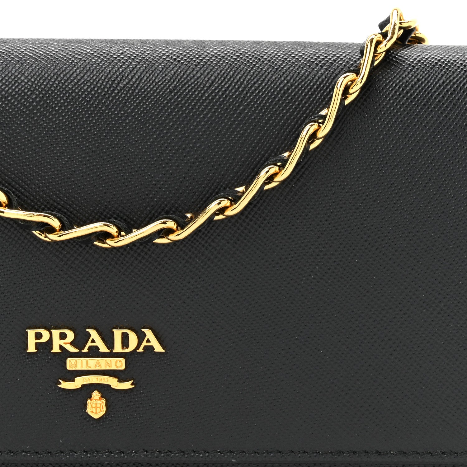 Prada Saffiano Metal Oro Chain Wallet Black 9 of 12