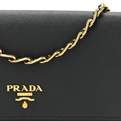 Prada Saffiano Metal Oro Chain Wallet Black 9 of 12