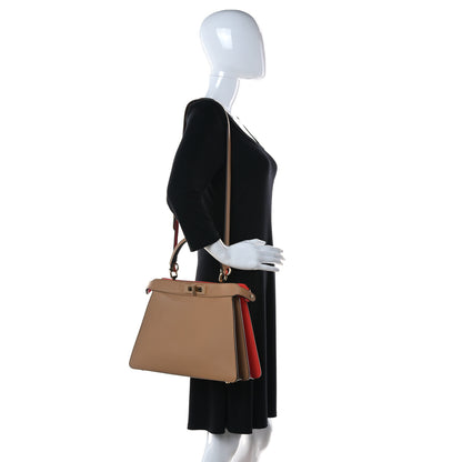 Fendi Vitello Seta Nappa Plexiglass Bi-Color Medium Peekaboo I SEE U Satchel Miele Scuro Tulipano 2 of 9