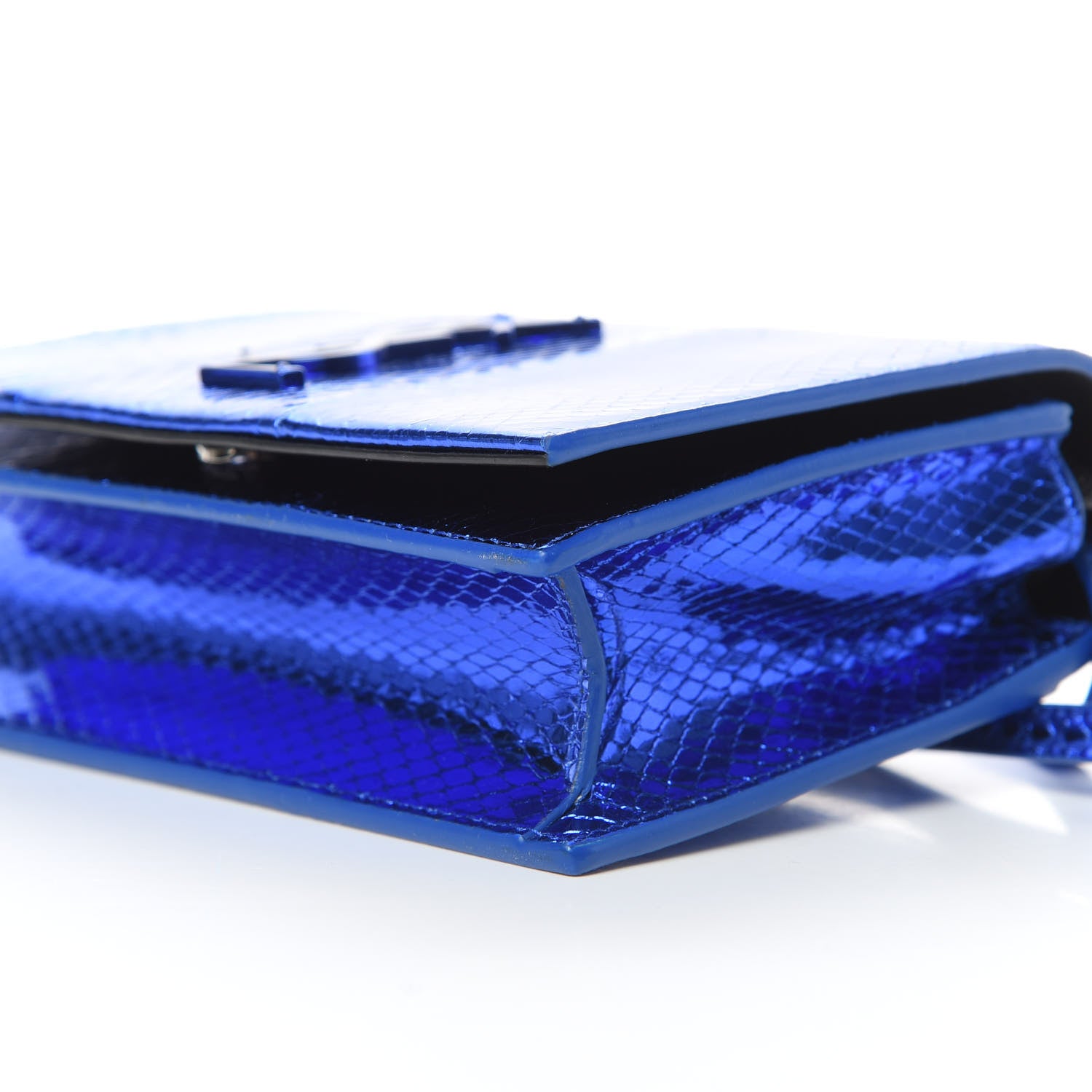 Saint Laurent Metallic Ayers Monogram Toy Kate Strap Wallet Blue Black 9 of 13