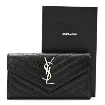 Saint Laurent Grain De Poudre Matelasse Chevron Monogram Flap Wallet Black 18 of 18