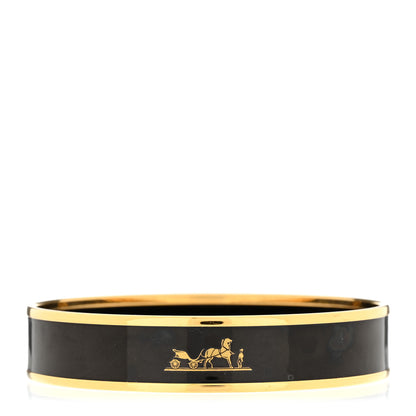 Hermes Enamel Printed Narrow Caleche Bracelet 70 Black 1 of 5