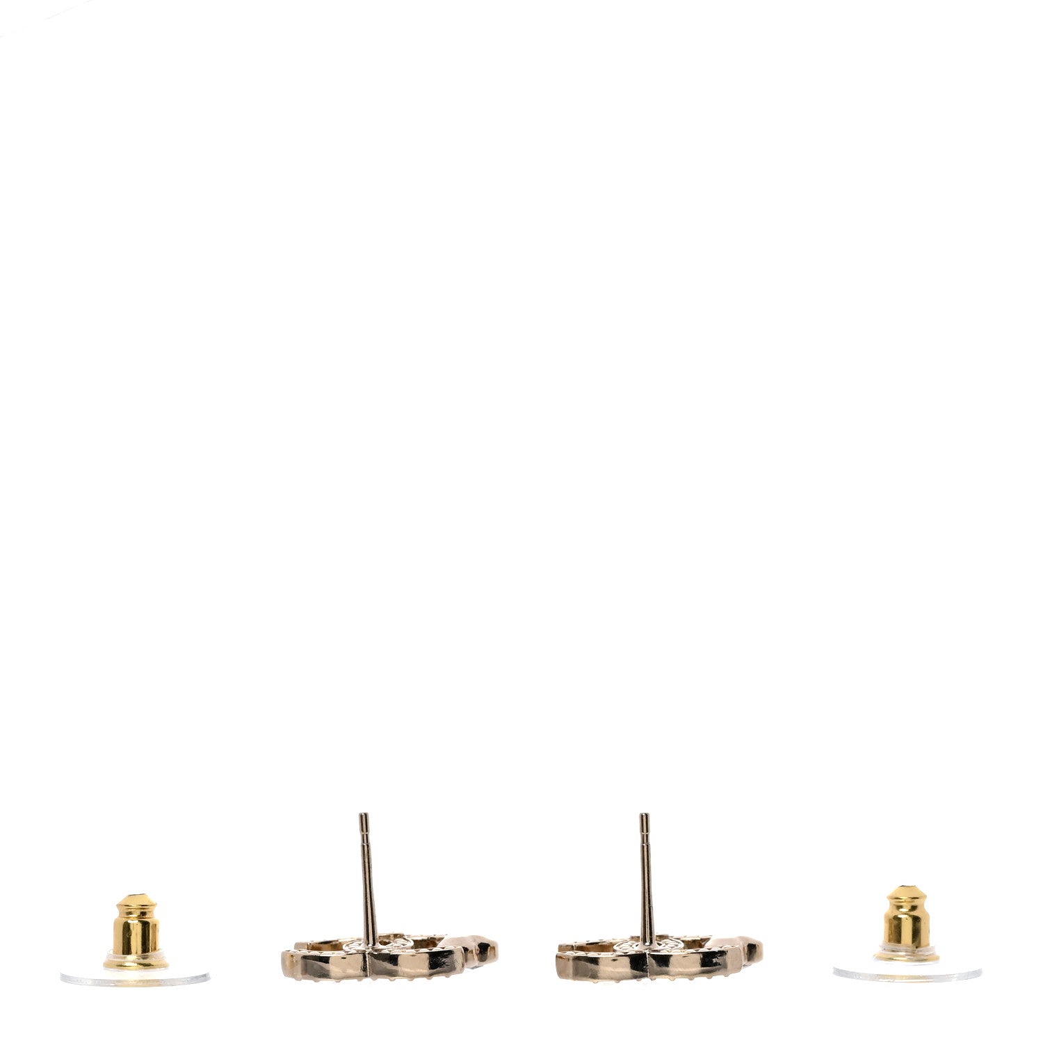 Chanel Metal Crystal CC Heart Earrings Light Gold 3 of 5