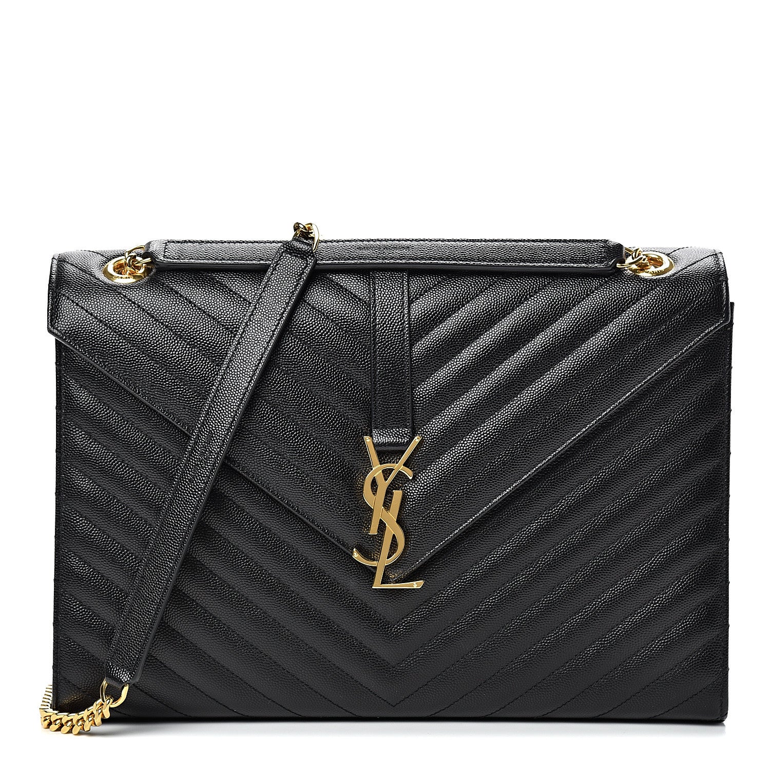 Saint Laurent Grain De Poudre Matelasse Chevron Large Monogram Satchel Black 1 of 10