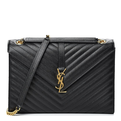 Saint Laurent Grain De Poudre Matelasse Chevron Large Monogram Satchel Black 1 of 10