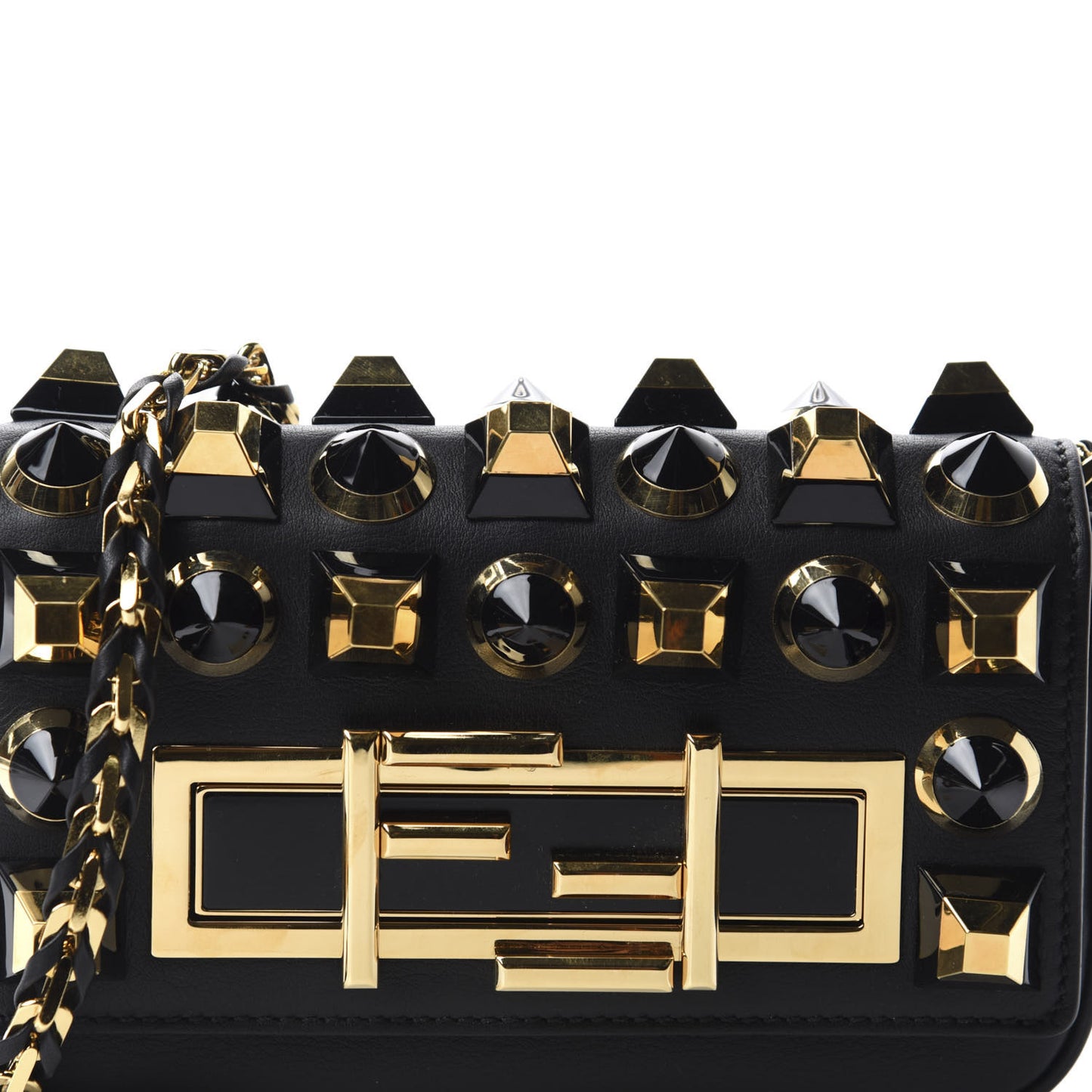 Vitello Dolce Studded Mini 3Baguette Shoulder Bag Black Gold