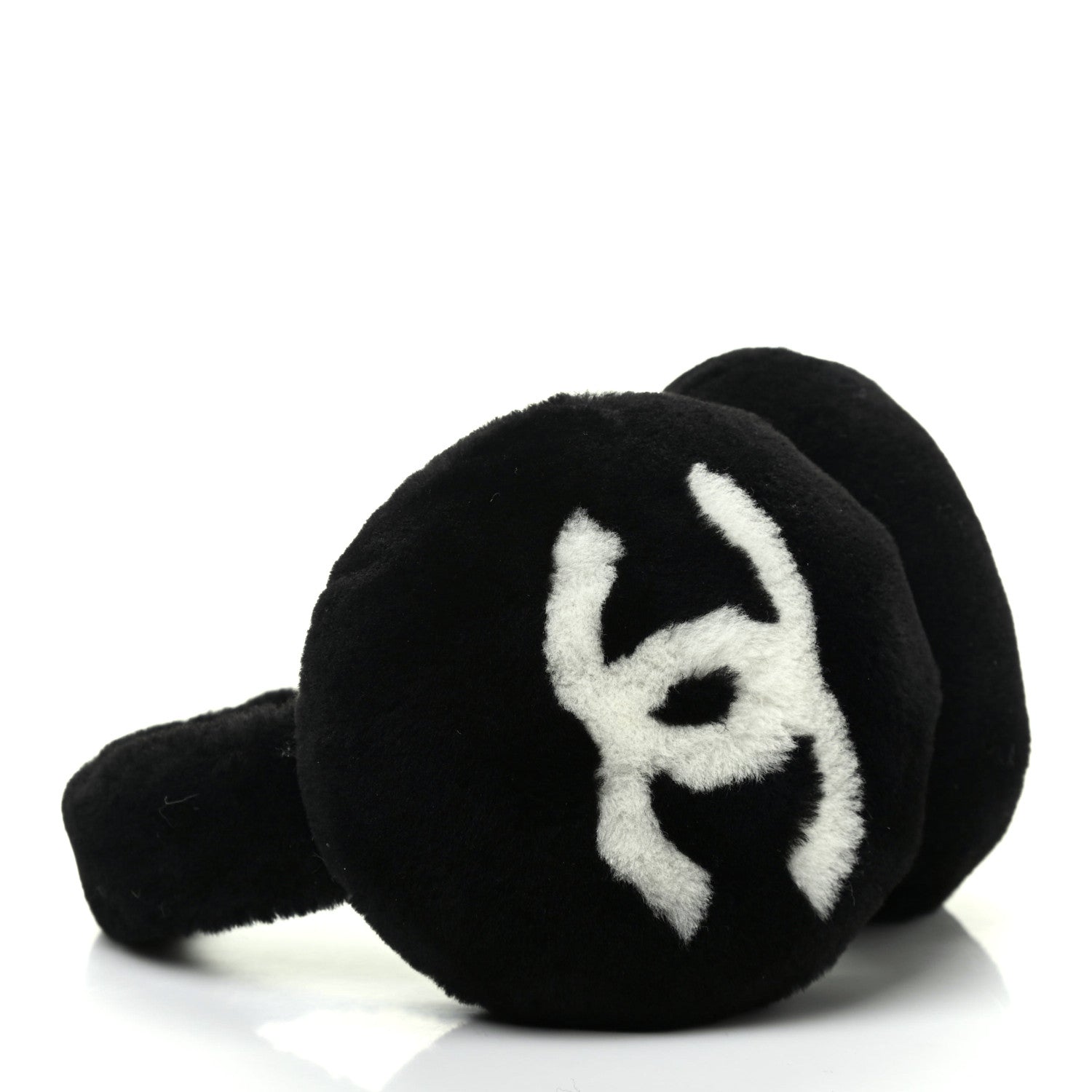 Chanel Shearling CC Ear Muffs Black White 4 of 6
