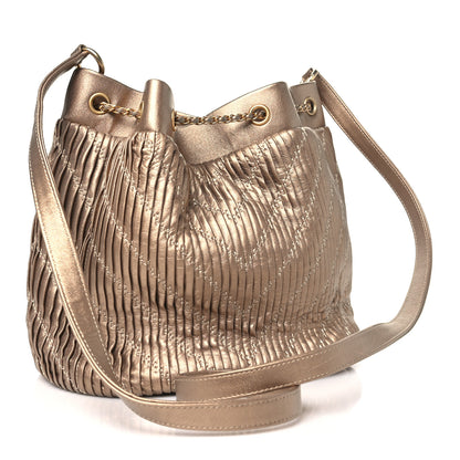 Chanel Metallic Lambskin Coco Pleats Drawstring Bag Gold 3 of 11