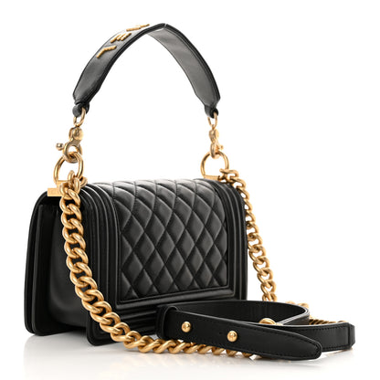 Chanel Calfskin Small Boy Logo Top Handle Flap Black 3 of 11