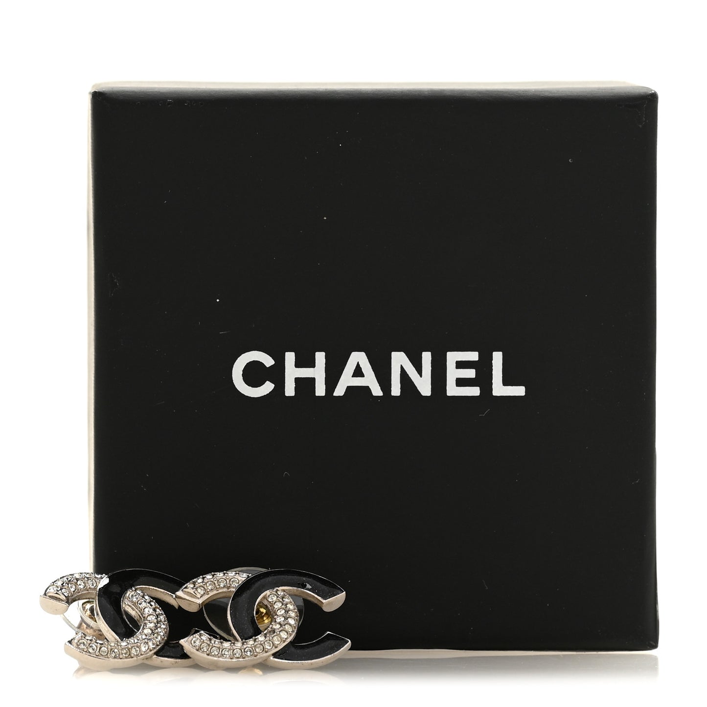 Crystal Enamel CC Earrings Silver Black