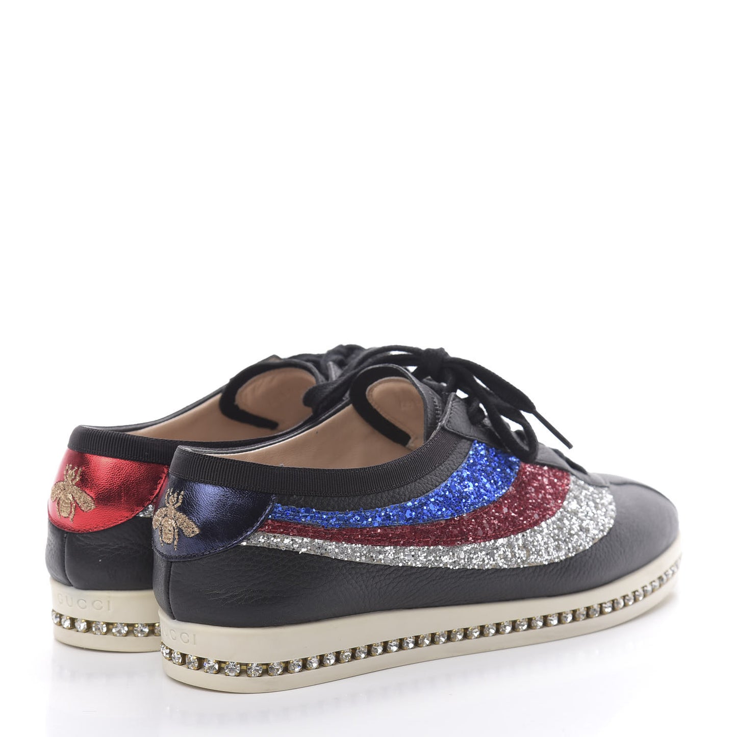 Calfskin Glitter Crystal Womens Sylvie Web Falacer Sneakers 39.5 Black