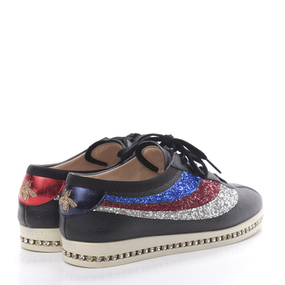 Gucci Calfskin Glitter Crystal Womens Sylvie Web Falacer Sneakers 39.5 Black 4 of 7