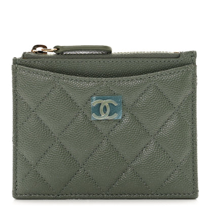 Chanel Iridescent Caviar Quilted CC Zip Card Holder Green 1 of 6
