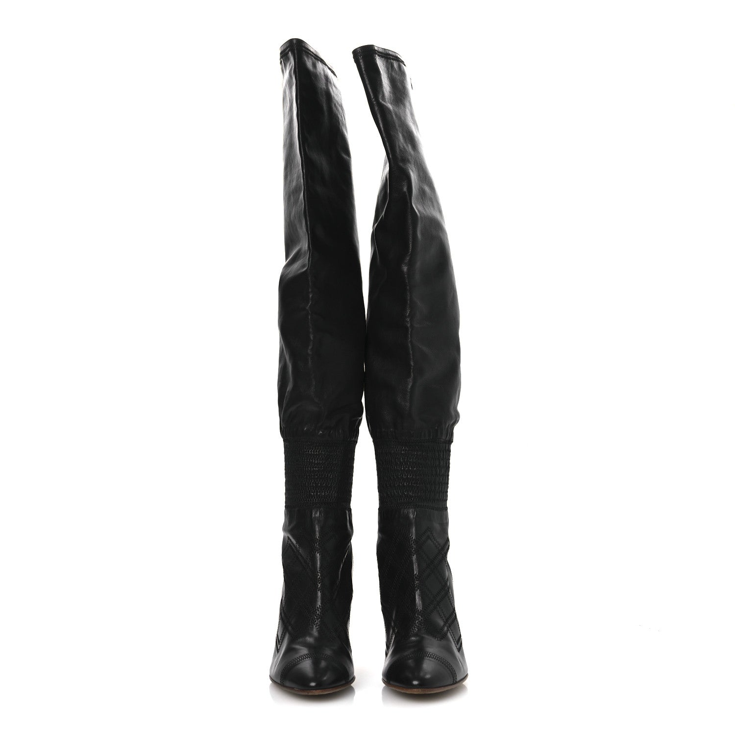 Chanel Calfskin Gathered Stitched High Boots 39.5 Black 3 of 12