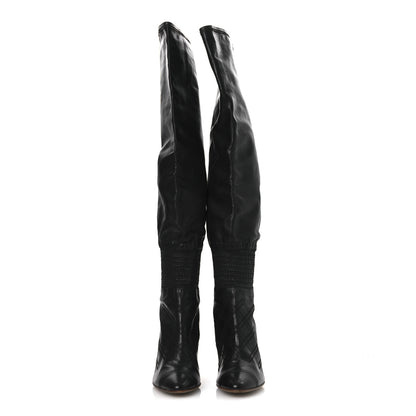 Chanel Calfskin Gathered Stitched High Boots 39.5 Black 3 of 12