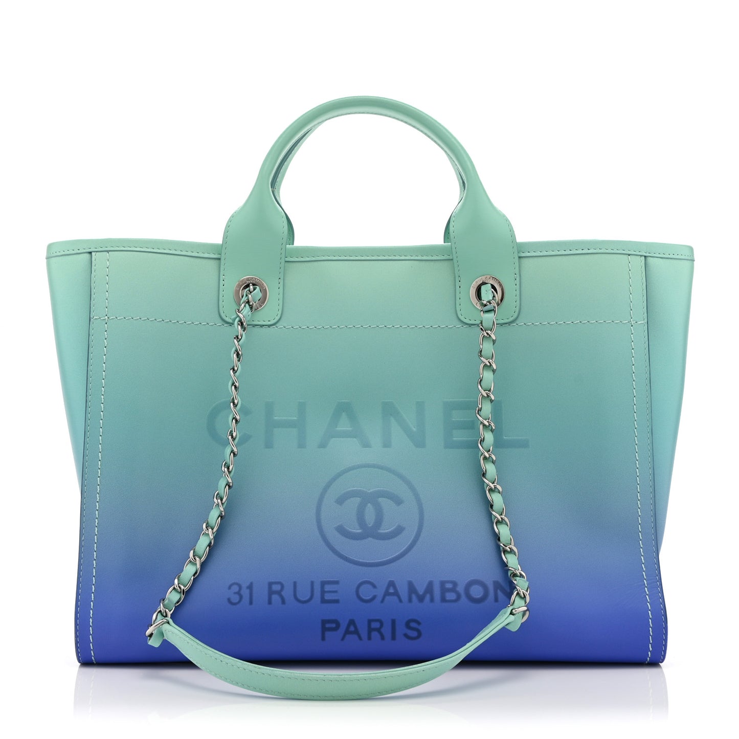 Shaded Calfskin Medium Deauville Tote Light Green Turquoise Purple