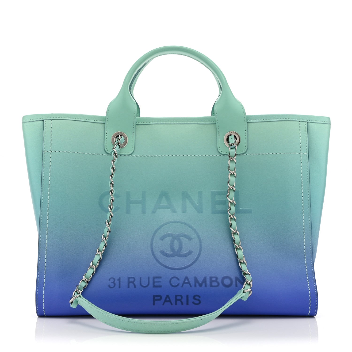 Chanel Shaded Calfskin Medium Deauville Tote Light Green Turquoise Purple 1 of 11