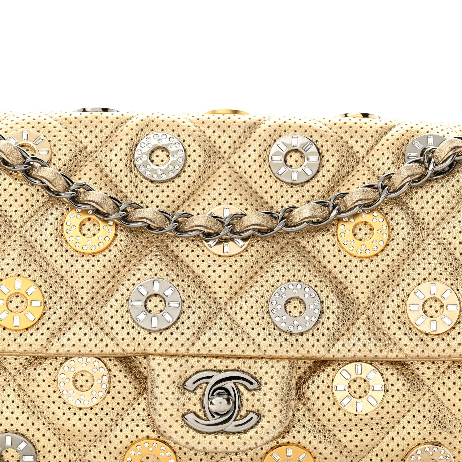 Chanel Perforated Metallic Lambskin Jumbo CC Medals Flap Gold 8 of 10