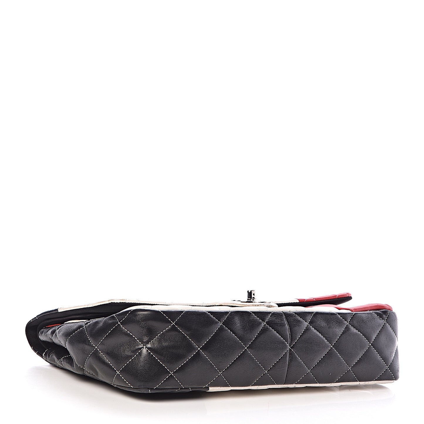 Lambskin Quilted Colorblock Jumbo Double Flap Black White Red