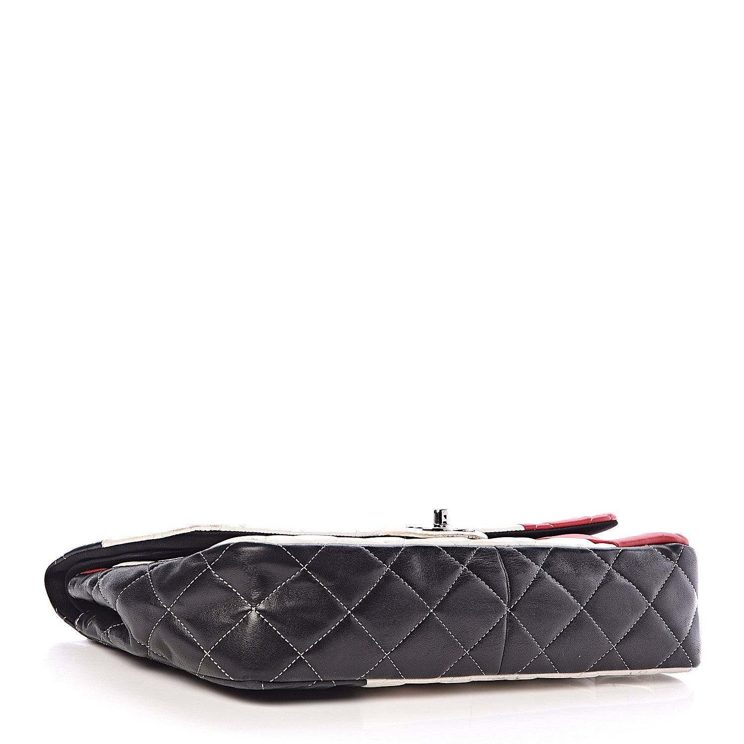 Chanel Lambskin Quilted Colorblock Jumbo Double Flap Black White Red 4 of 19