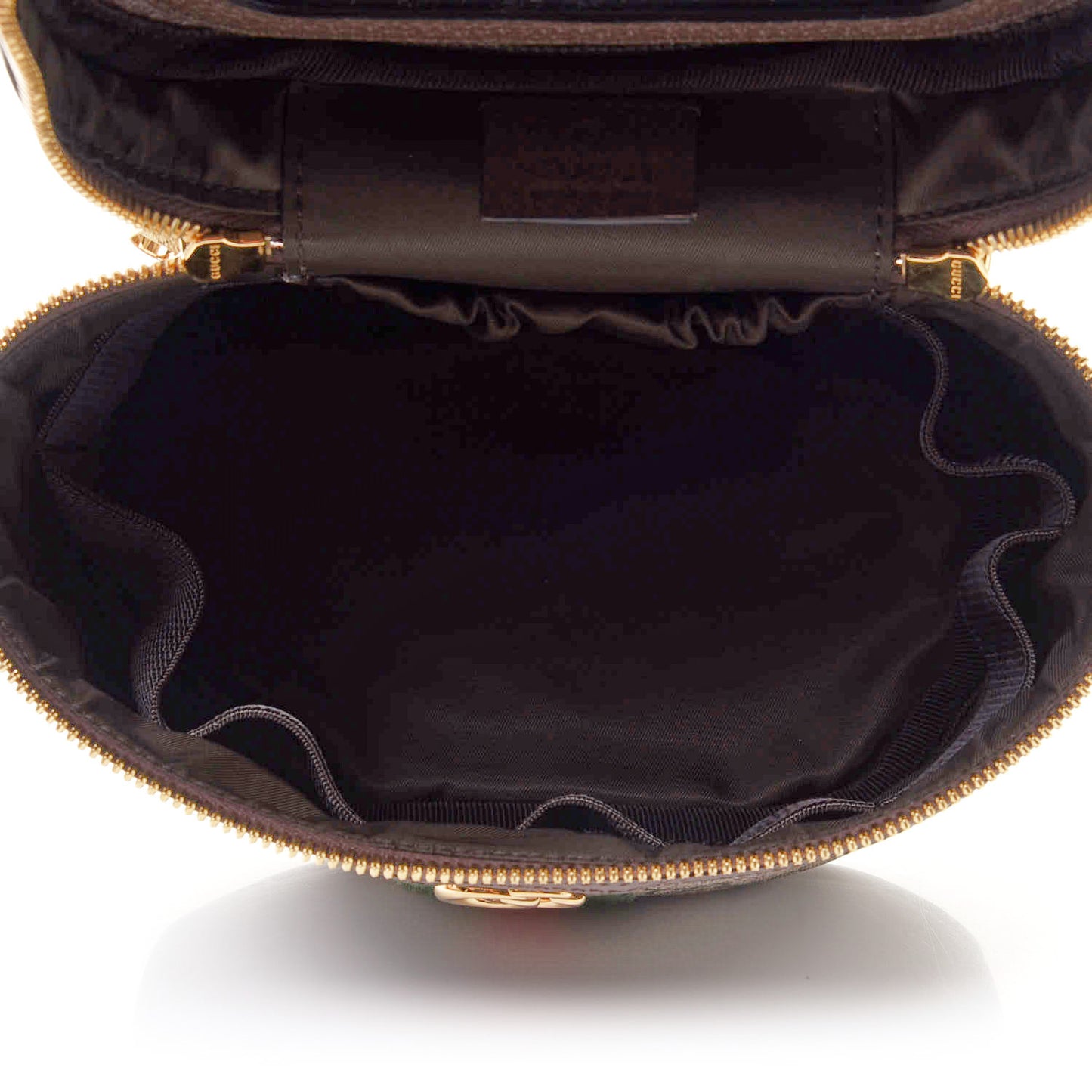 GG Supreme Monogram Textured Calfskin Web Ophidia Vanity Cosmetic Case Beige Ebony New Acero