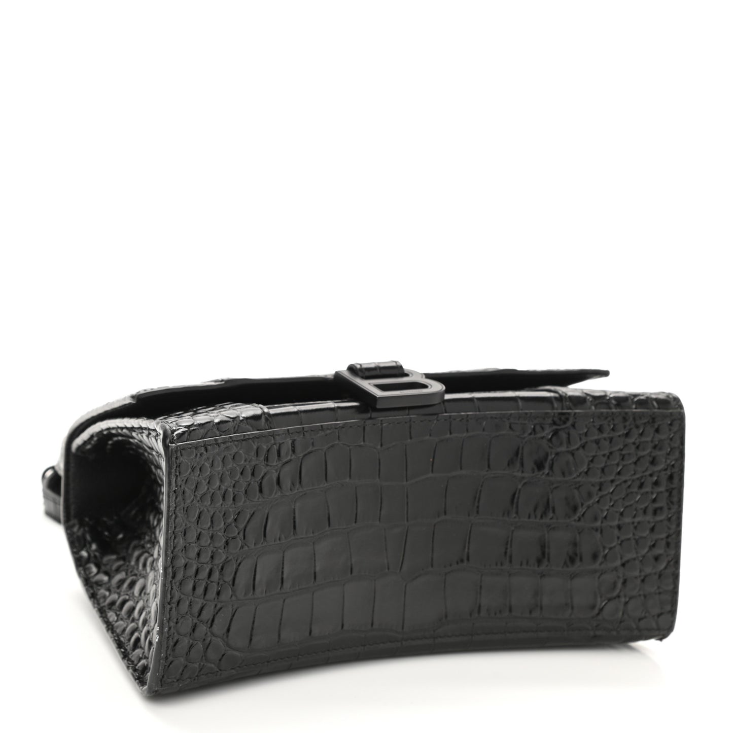 Shiny Calfskin Monochrome Crocodile Embossed Small Hourglass Top Handle Bag Black
