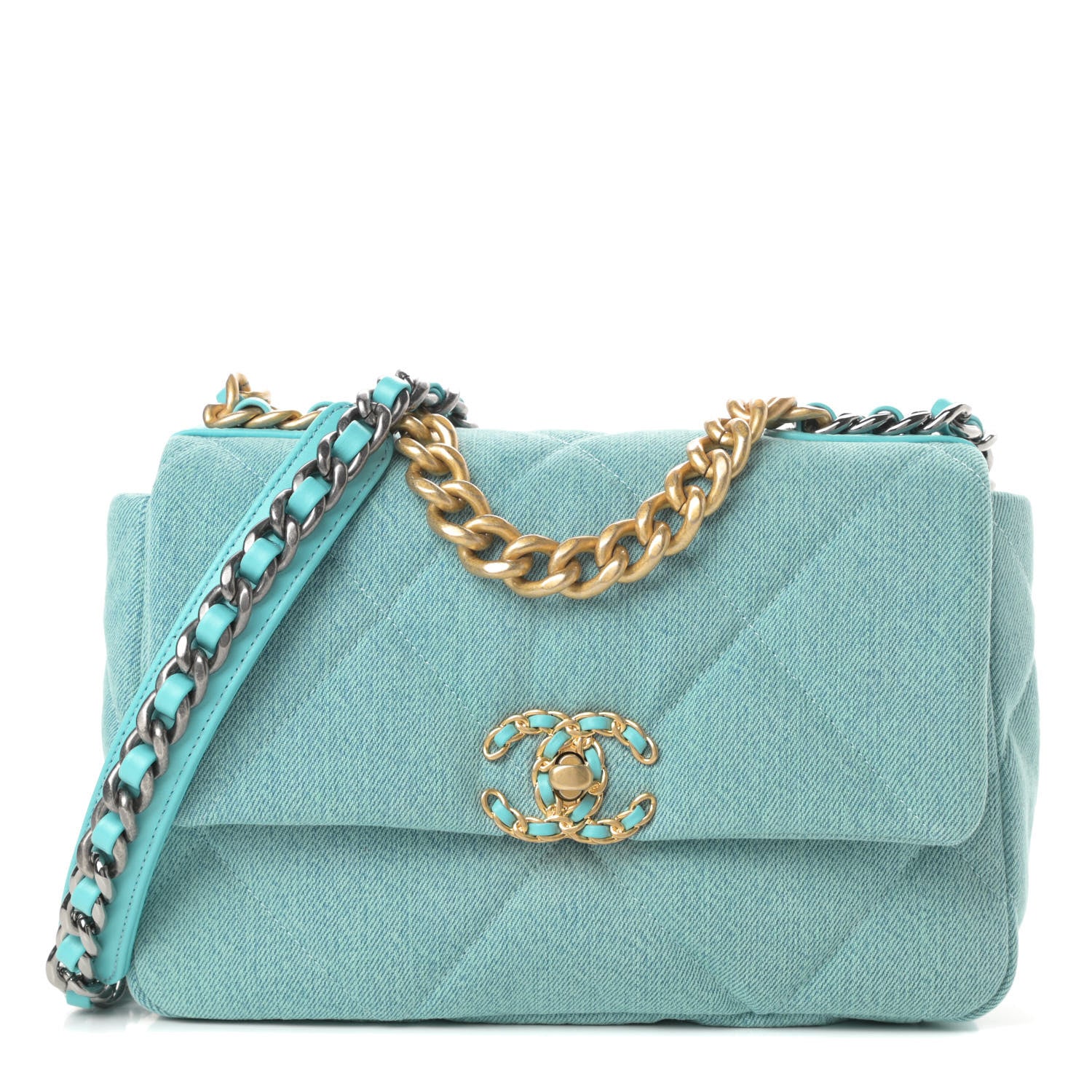 Chanel Denim Quilted Medium Chanel 19 Flap Neon Blue 1 of 11